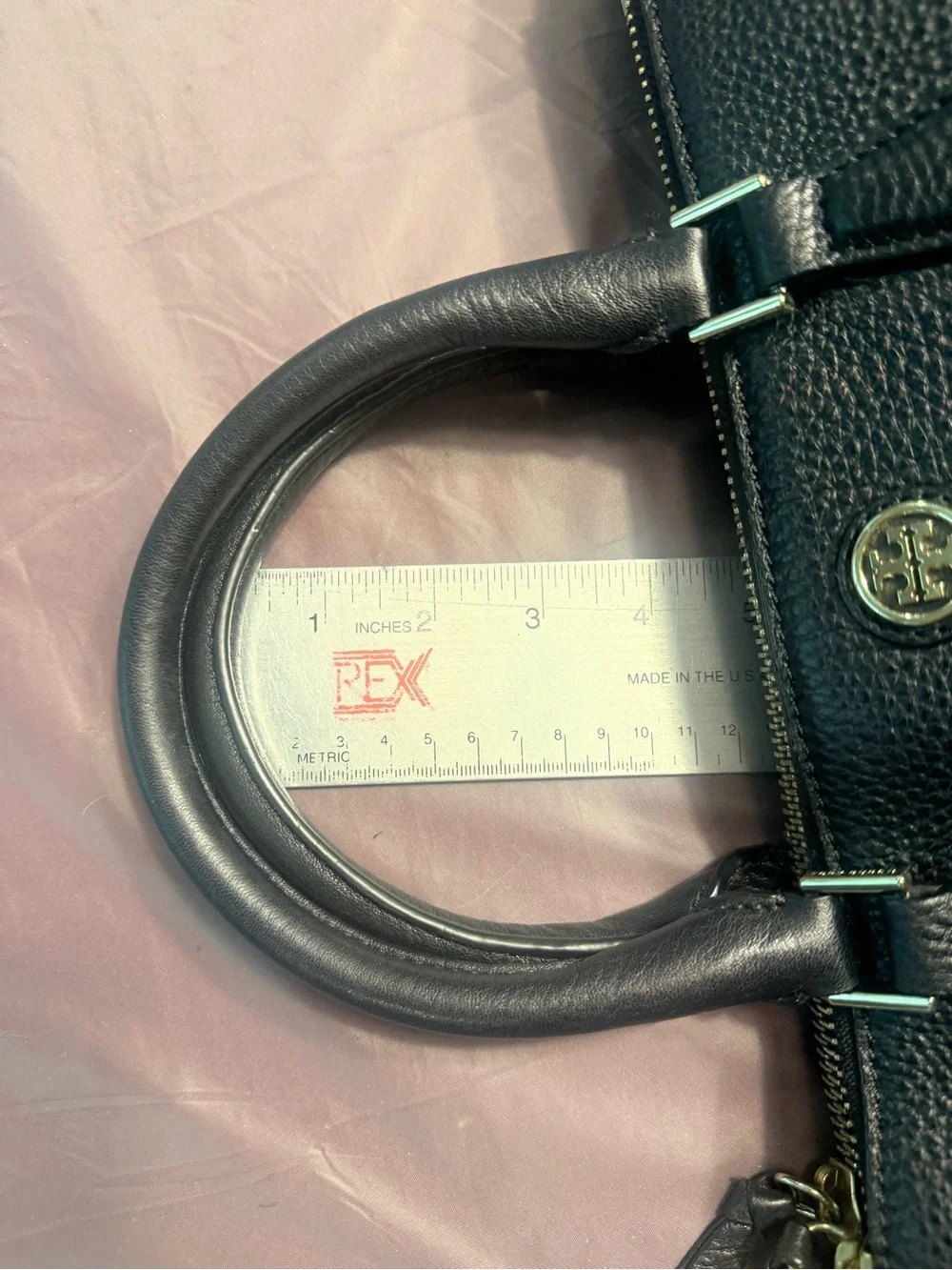 Tory Burch Robinson Double Zip Black Pebbled Leather Satchel Gold Hardware $575